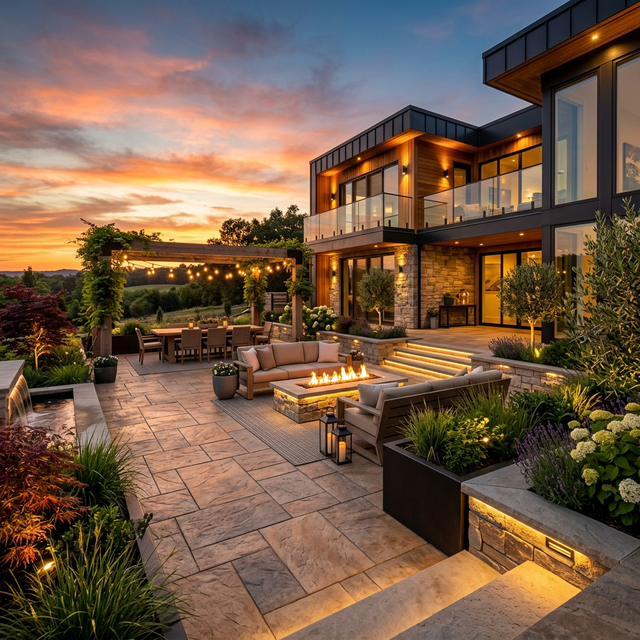 Stamped concrete patio Hooksett NH Merrimack River